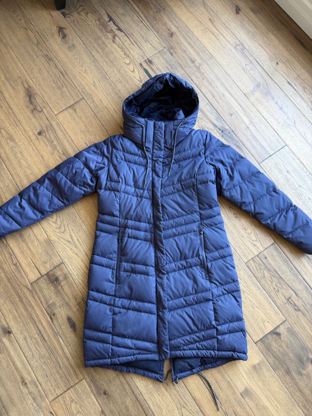 Columbia Navy Long Hooded Puffer Coat